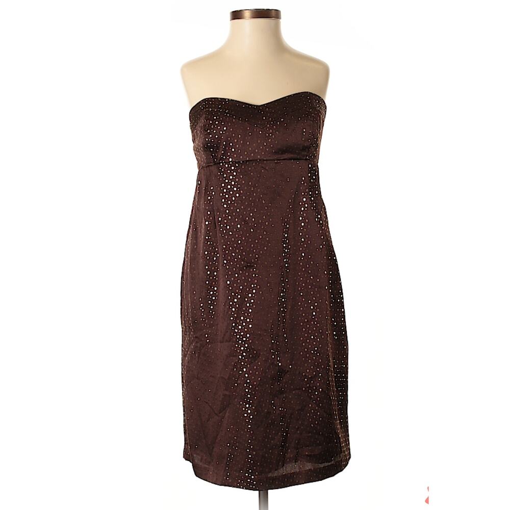 EUC! Shoshanna Chocolate Brown w/ Gold Polkadot Strapless Cocktail Dress Size 2